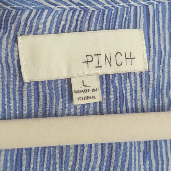 PINCH Dress, Size L, Ruffles Details, Tie Front‎ Vneck, Sleeveless, Blue & White - Picture 3 of 8